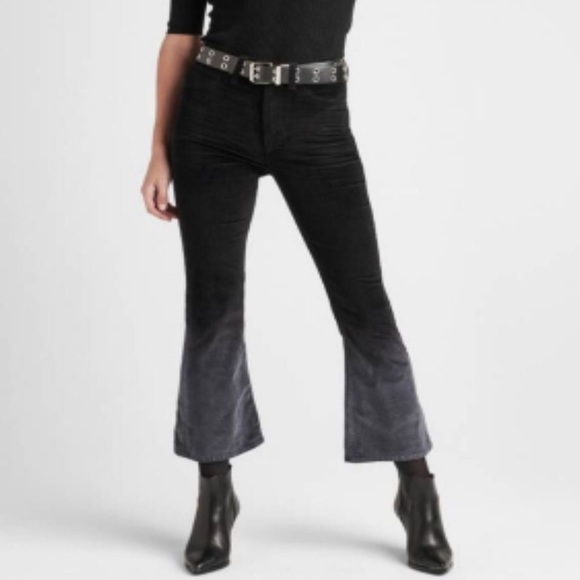 Hudson Los Angeles Flare Crop Black Ombré Velvet Pants Size 32 - Picture 13 of 14